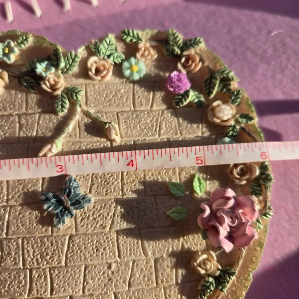 Vtg Rose Heart Shape Jewelry Tray Romantic Ring Display Fairycore Whimsy Cottage